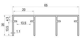 Profilé aluminium rail haut double 9023 (65 × 20 mm)