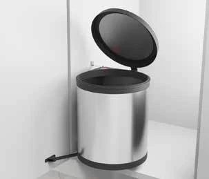 Poubelle cylindrique 13 L noire (plastique + inox)